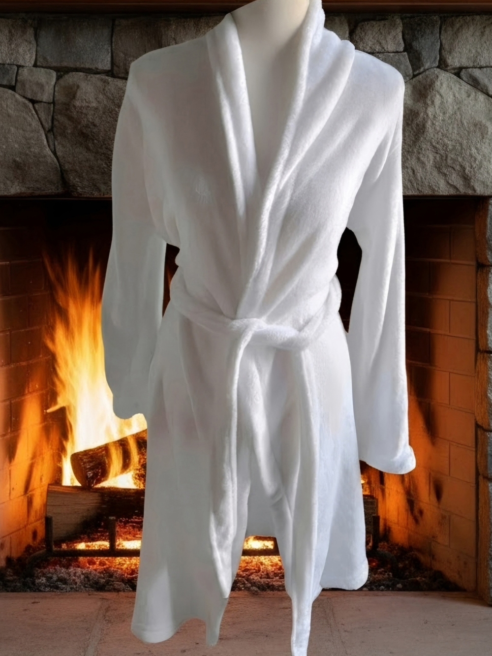 Plush White Women's Robe - Soft Shawl Collar Bathrobe